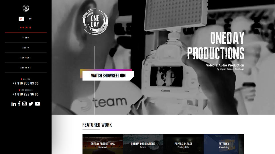 Oneday Productions Website Screenshot